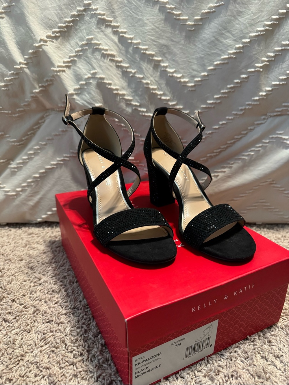 Kelly & Katie Black Crisscross Block Heel Sandals with Sparkle